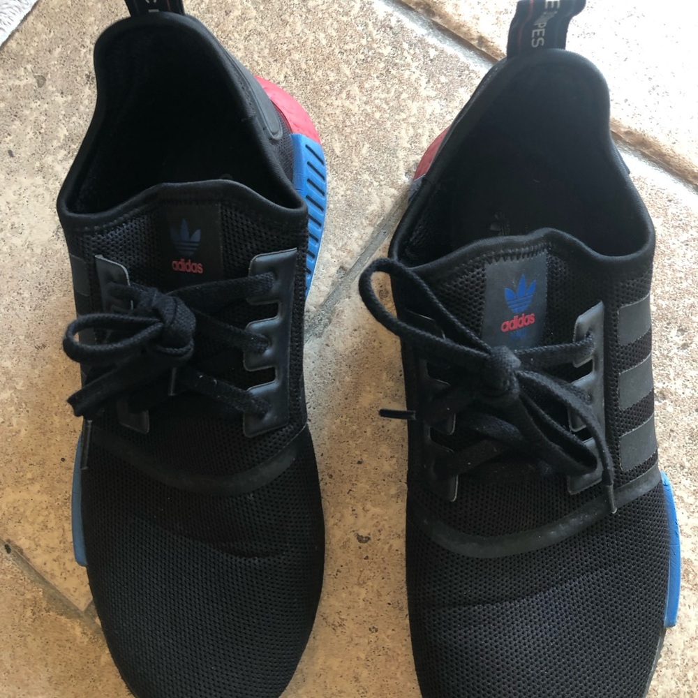 Adidas NMD R1 Black with Blue and Red - Picture 3 of 6